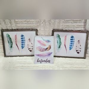 Set of 3 feather wall art prints #boho #feathers 🪶
